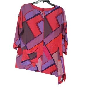 IC Collection Asymmetrical Tunic Top Blouse Vibrant Pink Purple Size XS NWT